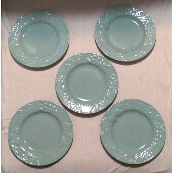 5 Savoir Vivre Fruit Promenade Celadon Salad Plates  8 1/8" Discontinued EUC - Picture 1 of 9